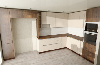 Проект кухонного гарнитура с фасадом МДФ на площадь 12 м2.