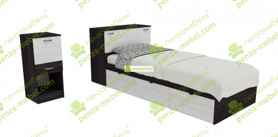 Кровать «Дуэт 2» с матрасом и прикроватным блоком